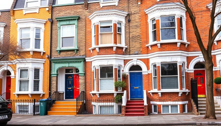 Victorian terrace houses in Brixton with period sash windows overlooking tree-lined street