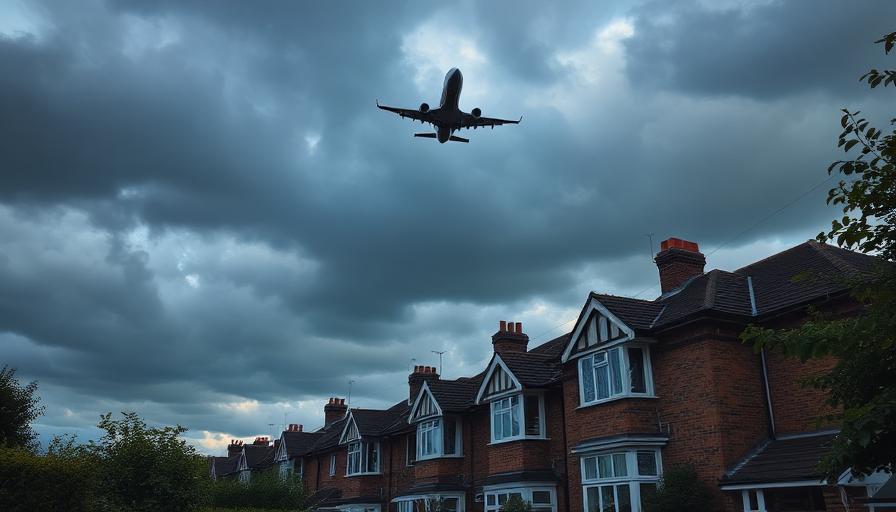 Aircraft on approach to Heathrow over West London residential area