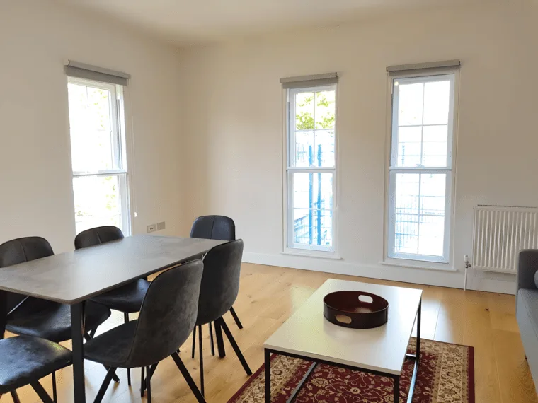 Slimline secondary glazing in a modern London apartment living room