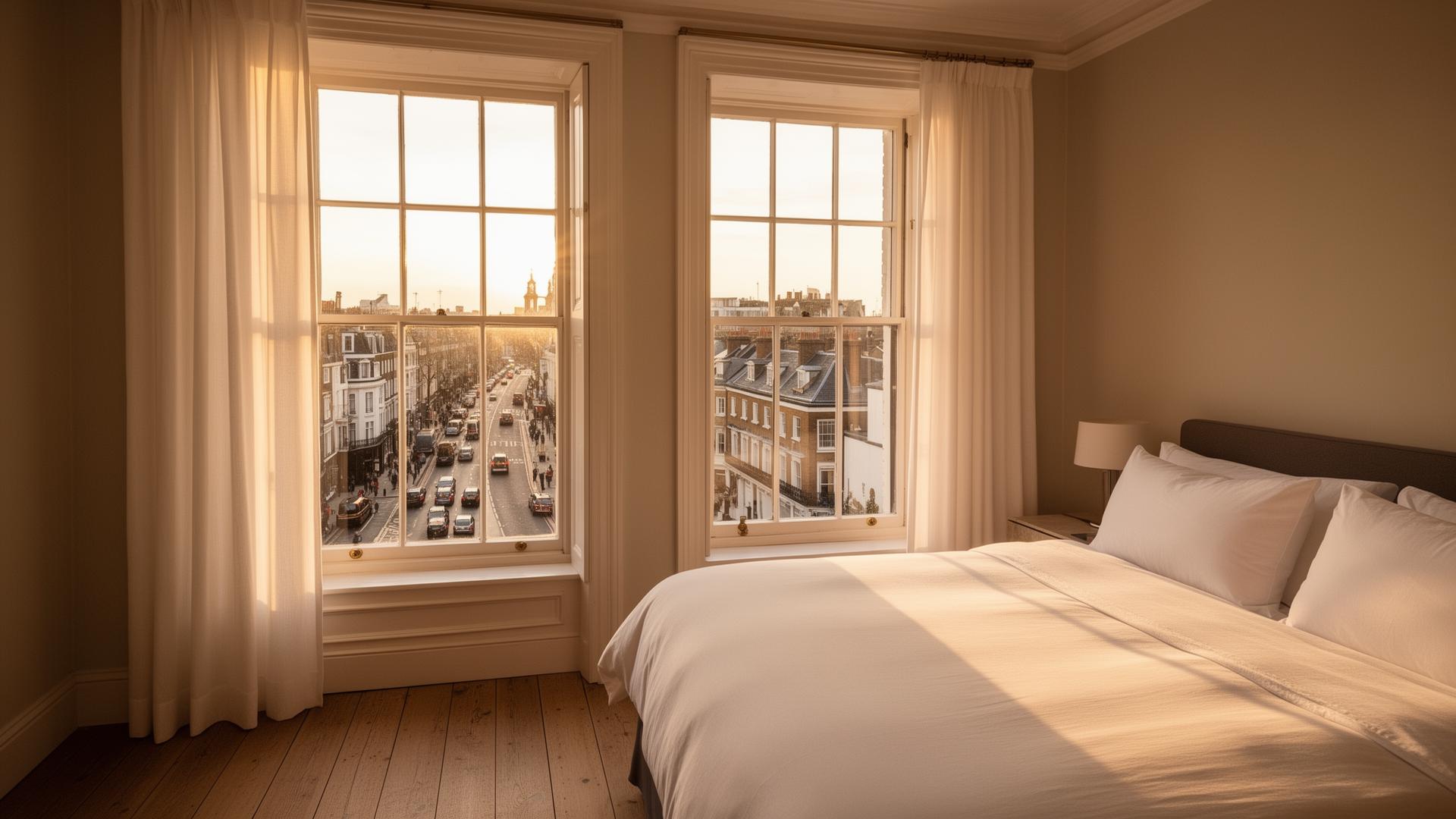 Soundproof windows installed in a London period bedroom — completely silent despite busy street outside
