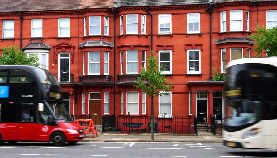Victorian terraced house with original sash windows on a busy London road
