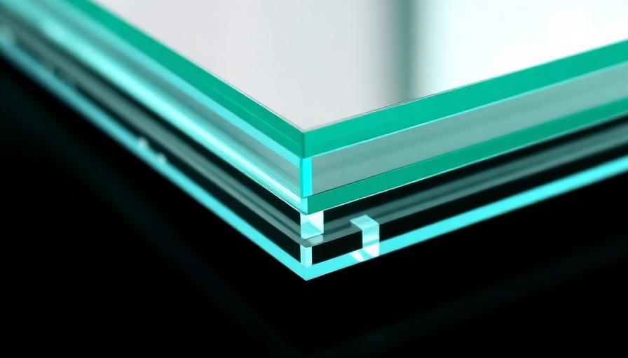 Cross-section of 10.8mm acoustic laminate glass showing the noise-dampening interlayer